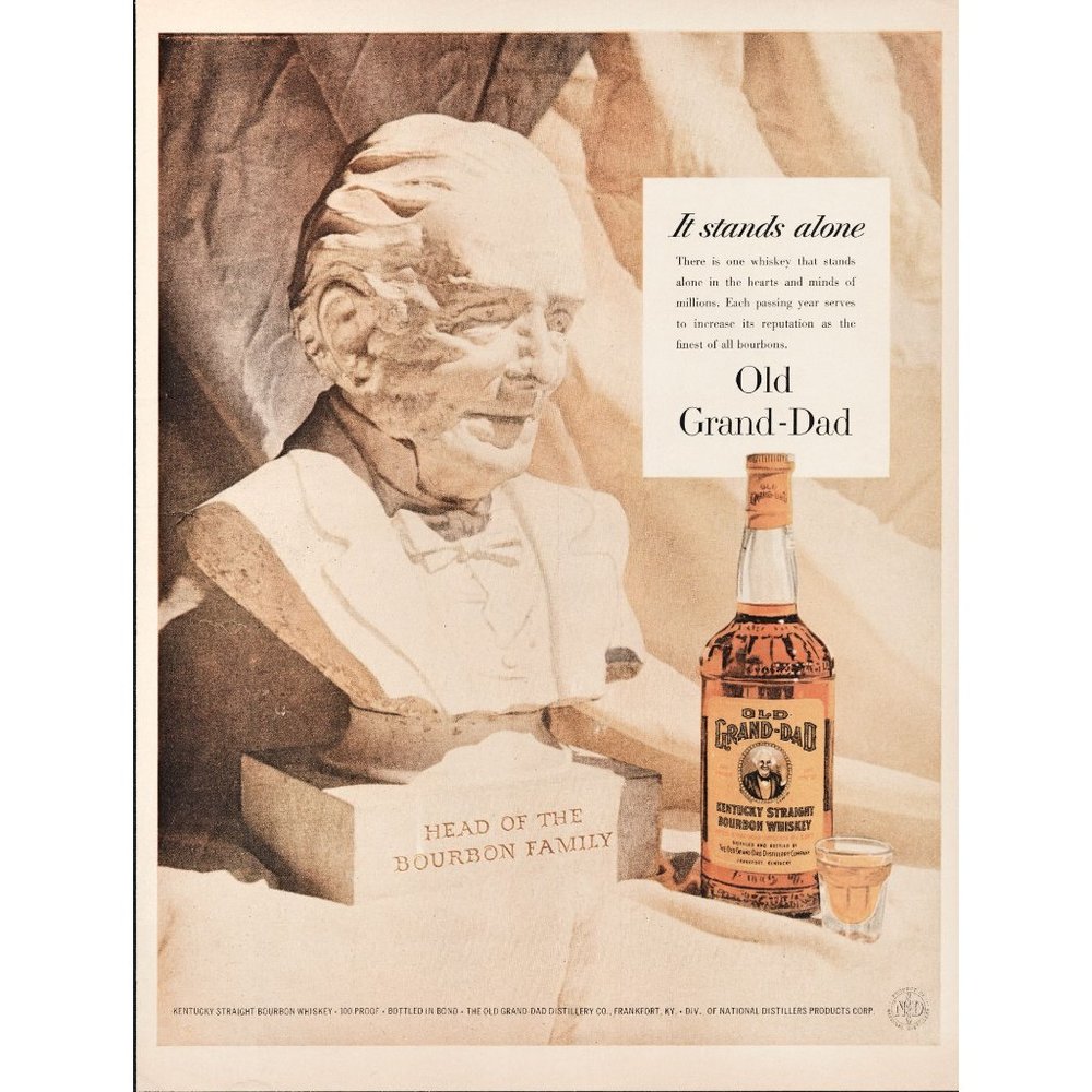 1956 Old Grand-Dad Bourbon Vintage Print Ad Statue Bust Stone Wall Art 10x13 50s